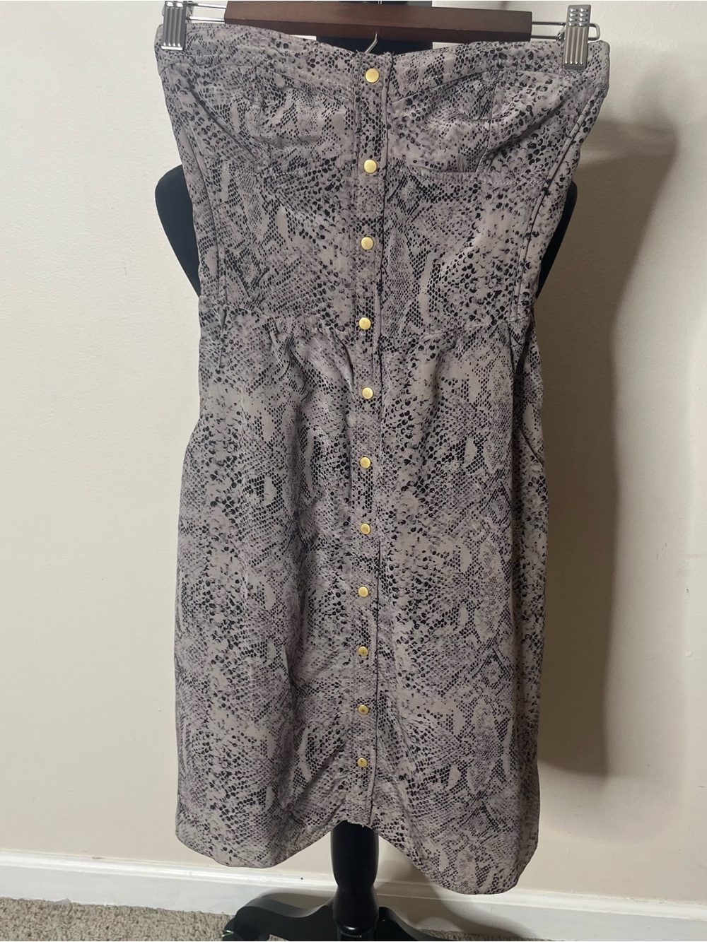 Rebecca Taylor Women’s Taupe Snake-Print Strapless Corse‎ Silk Mini Dress Sz 2